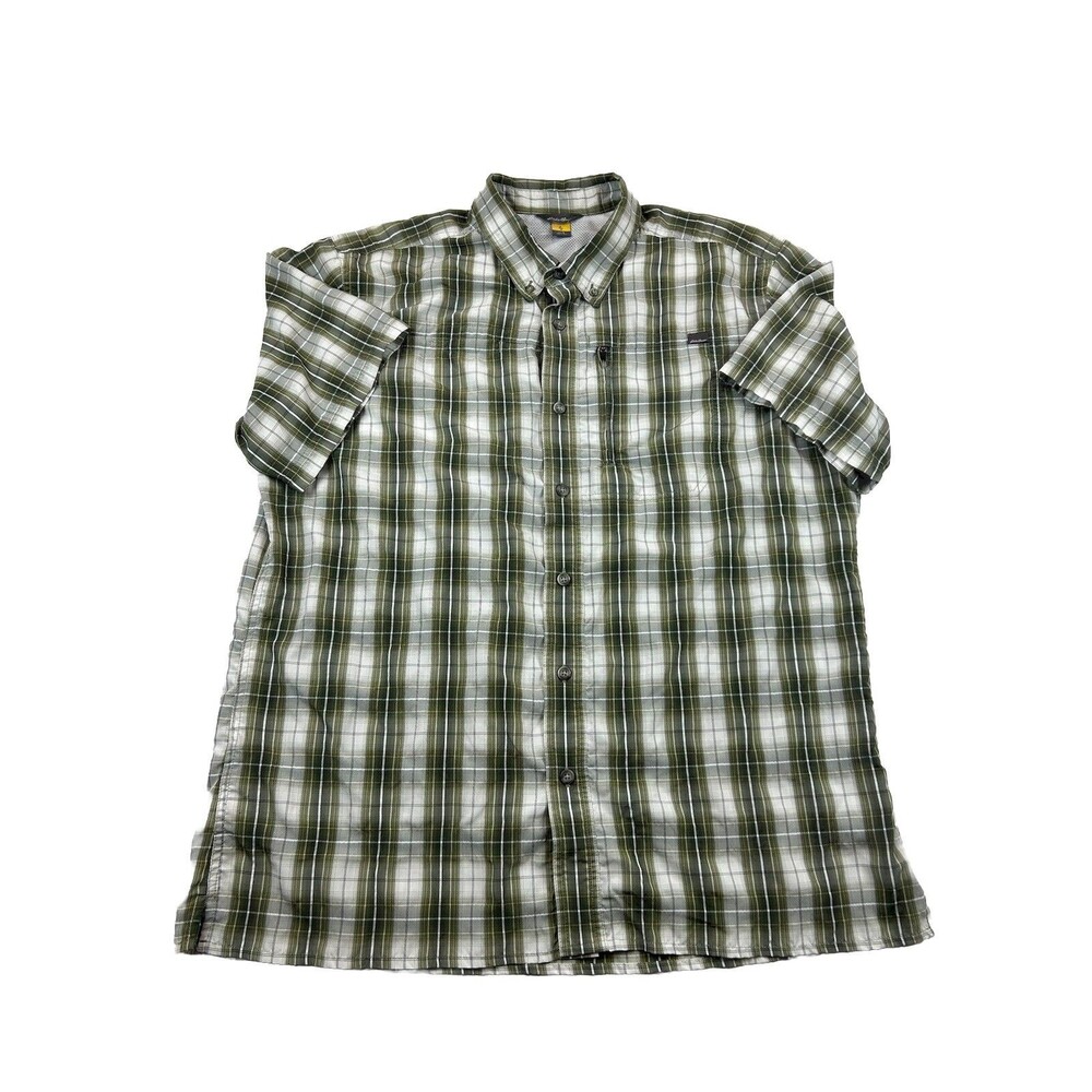 Eddie Bauer Fishing Hiking Button Up Shirt Mens L Plaid Zip Pockets Polyester